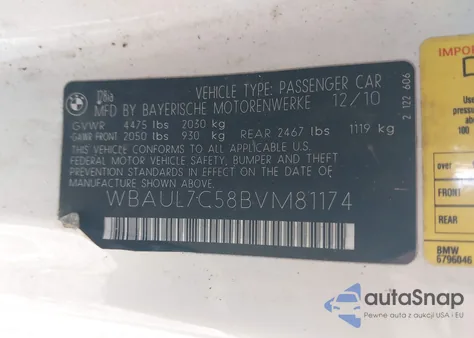 2011 BMW 128 I из США, поврежденный, VIN WBAUL7C58BVM81174